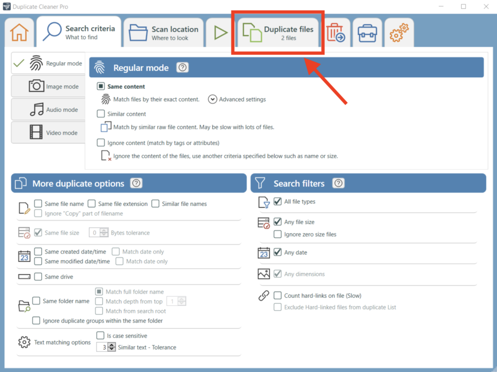 duplicate file removal option