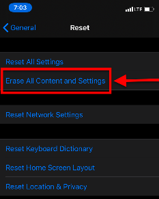 erase all content and settings