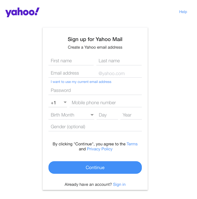 sign up ymail