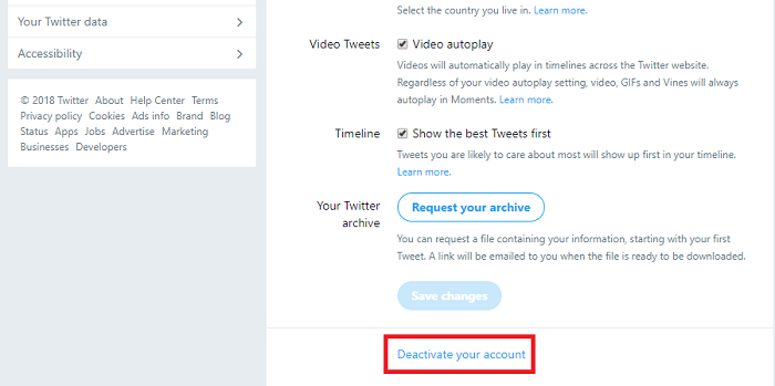 deactivate twitter account