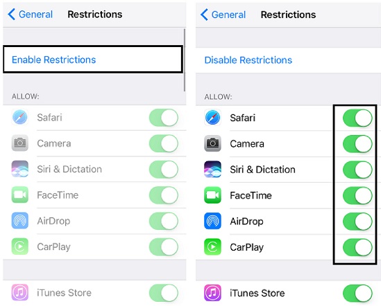 enable iphone restrictions