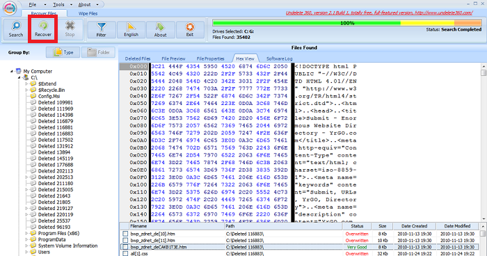 recover file on undelete360