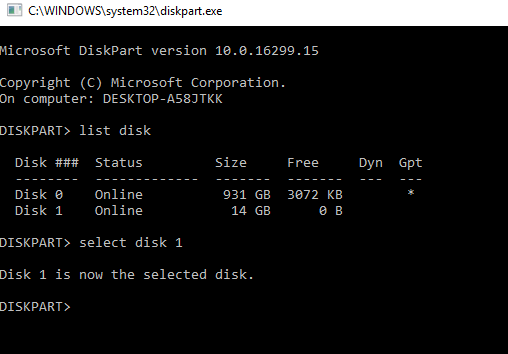 select disk 1