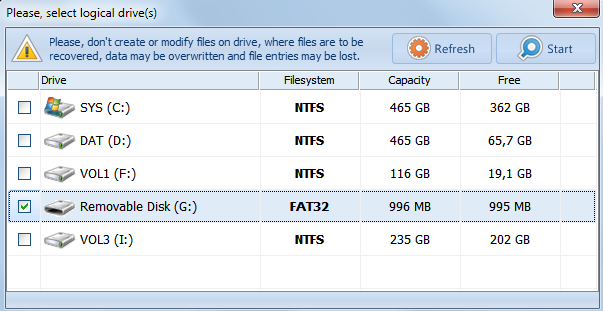 select drive for undelete360