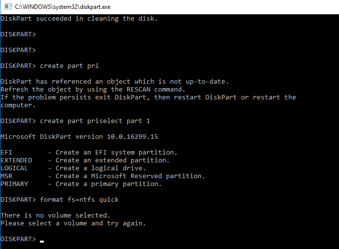 Format fs ntfs том не выбран выберите том и повторите попытку