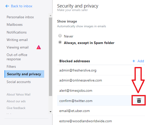 how do i block emails in yahoo
