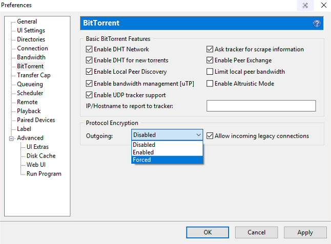 utorrent bittorent settings