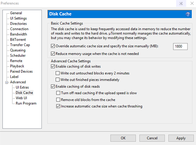 utorrent disk cache