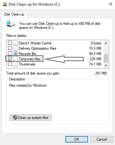 Clean temp files using Disk Cleanup