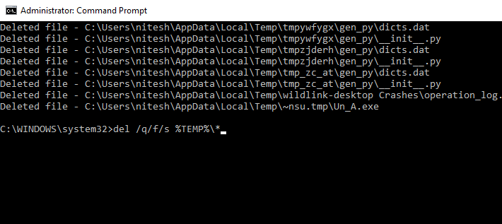 Removing temp files using cmd