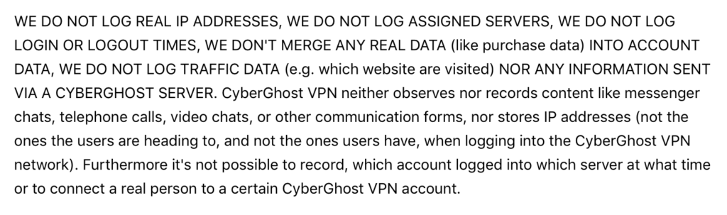 cyberghost no log policy