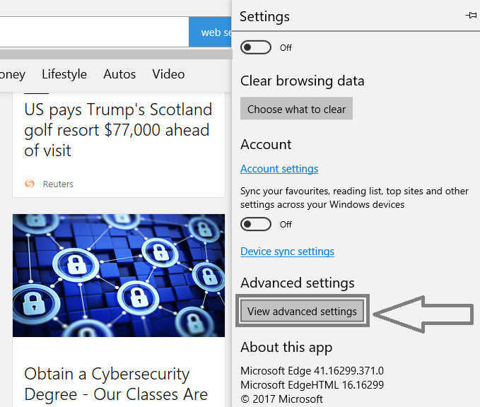 edge advanced settings