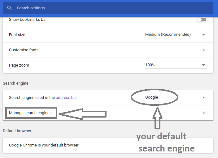 manage chrome search engine