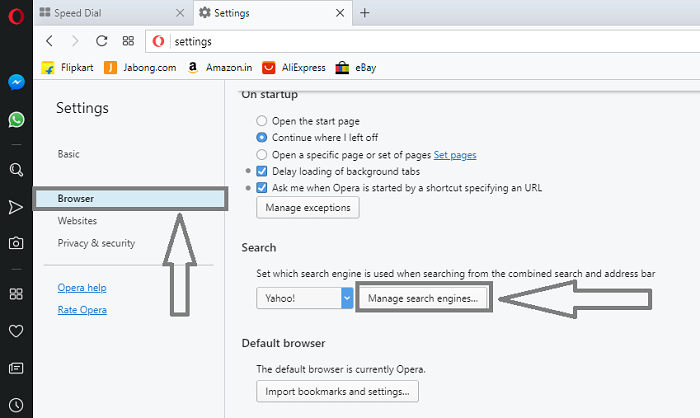 manage opera search engines