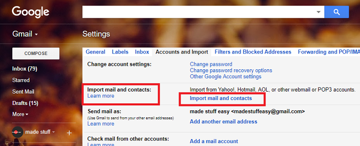 import mail and contacts