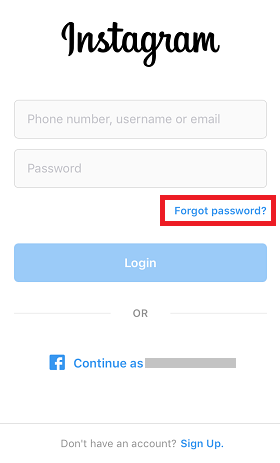 instagram forgot password