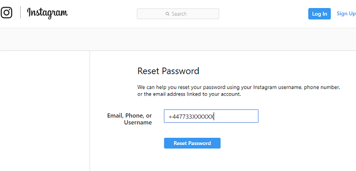 reset password instagram