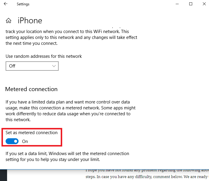 set metered connection