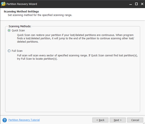 scanning method settings