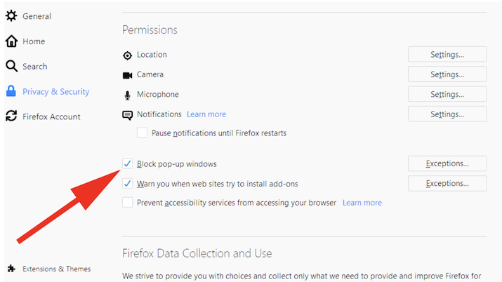 firefox block pop up