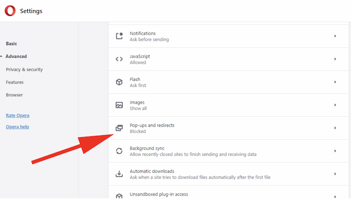 opera redirect block