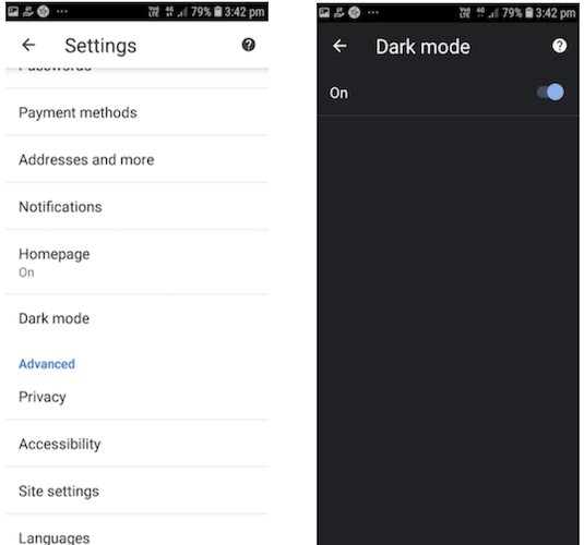 enable dark mode chrome android