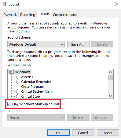 enable windows startup sound