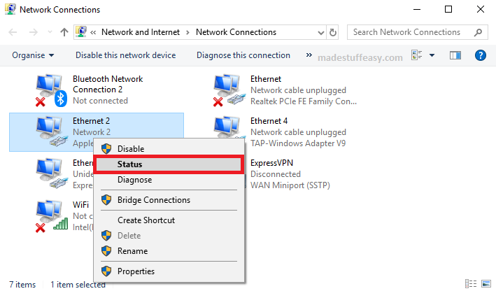 ethernet network status