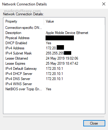 network connection details