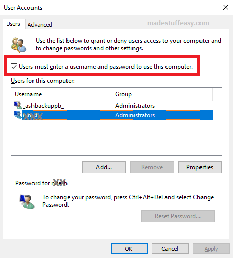 windows 10 off password