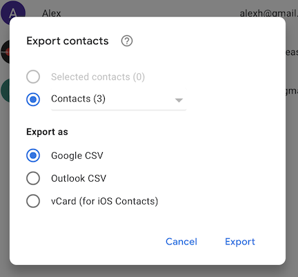 export contacts