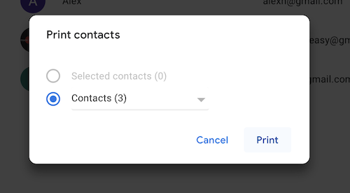 print gmail contacts