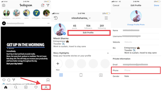 remove phone number from instagram