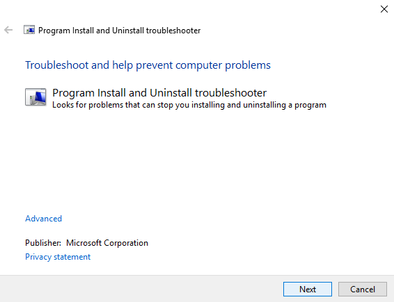 uninstall troubleshoot