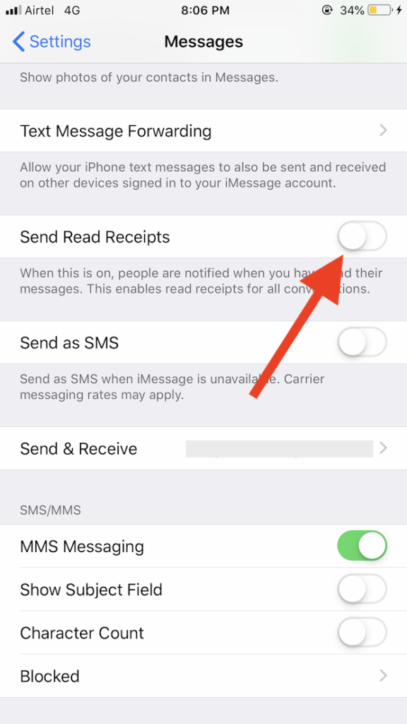 iphone read receipts per contact