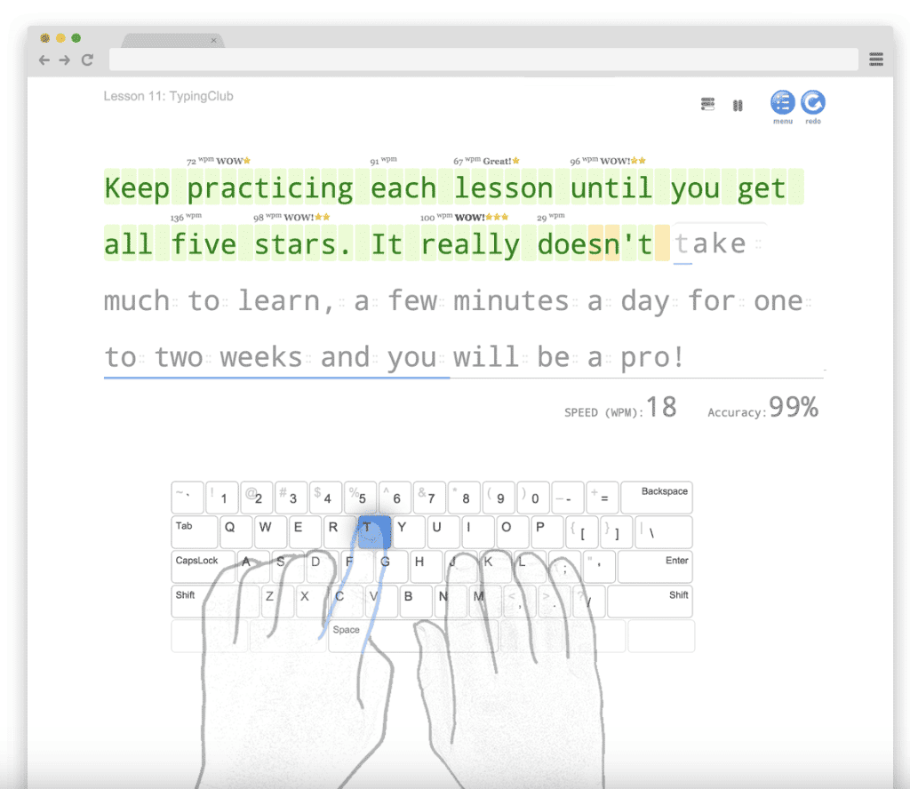 TypingClub features