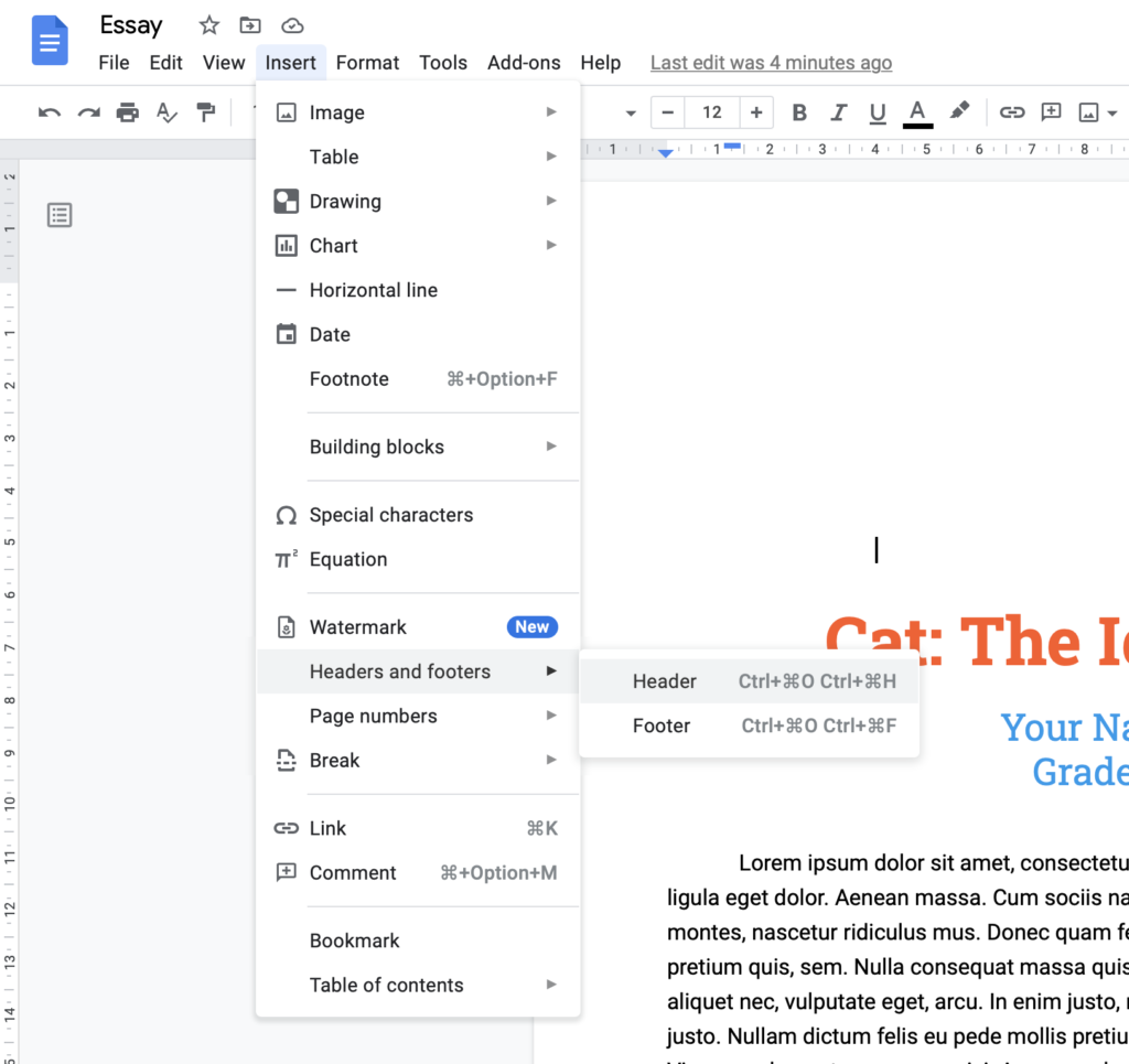 header & footer google docs