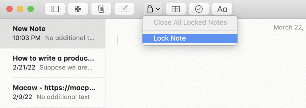 lock notes on mac