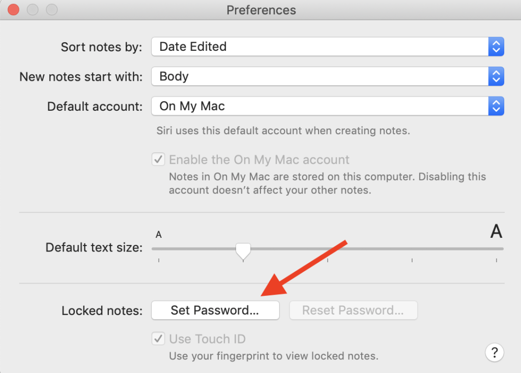 set password on notes