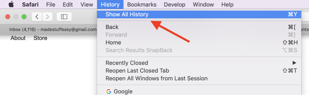 show all history on mac