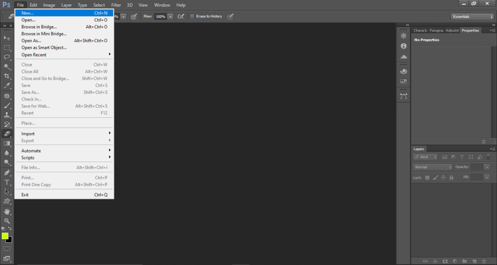 new file adobe photoshop