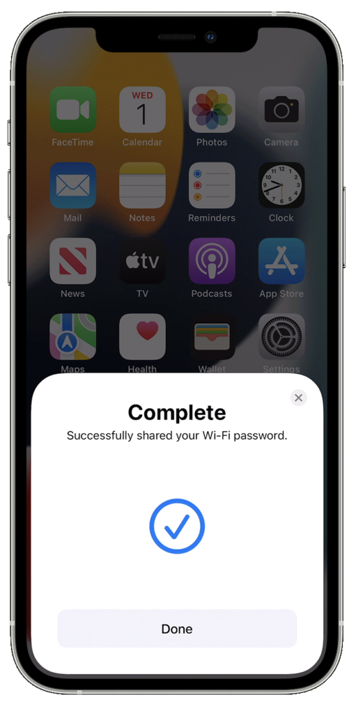 successfully shared wifi password